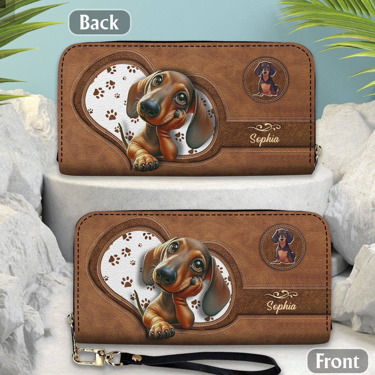 Cute Dachshund - Personalized Dog Leather Long Wallet