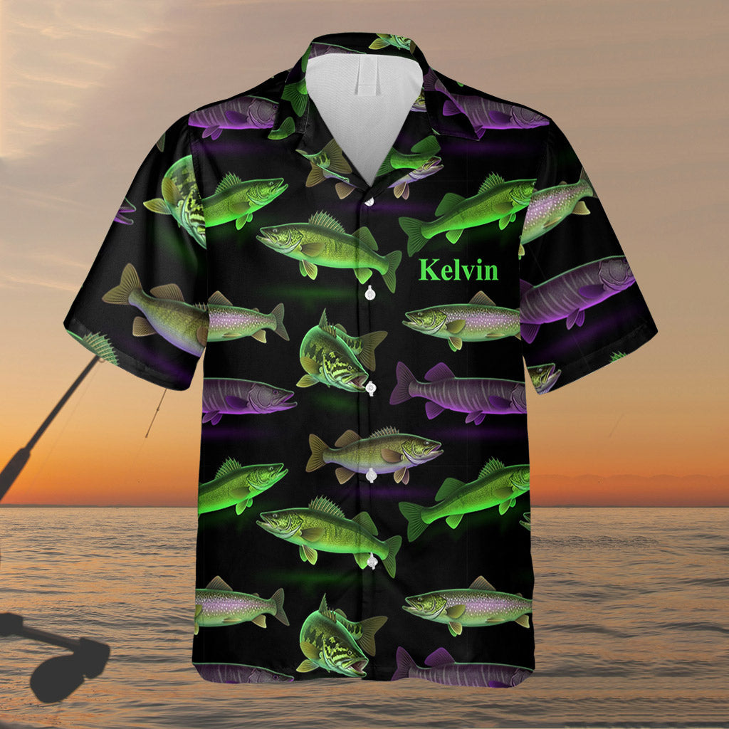 Chemise hawaïenne de pêche personnalisée à motif fluo