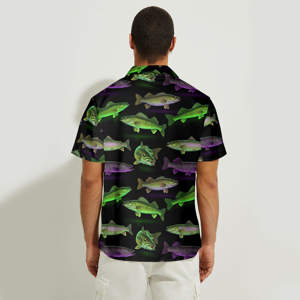 Chemise hawaïenne de pêche personnalisée à motif fluo