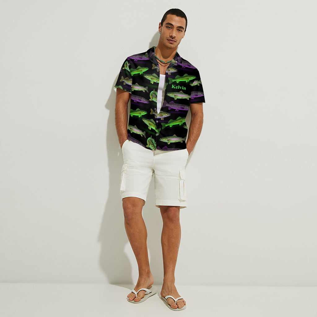 Chemise hawaïenne de pêche personnalisée à motif fluo