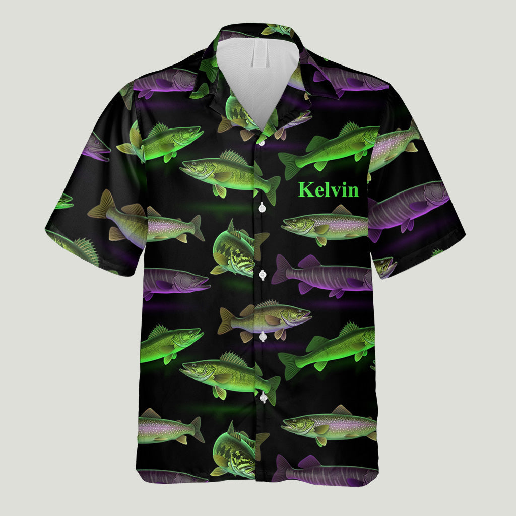 Chemise hawaïenne de pêche personnalisée à motif fluo