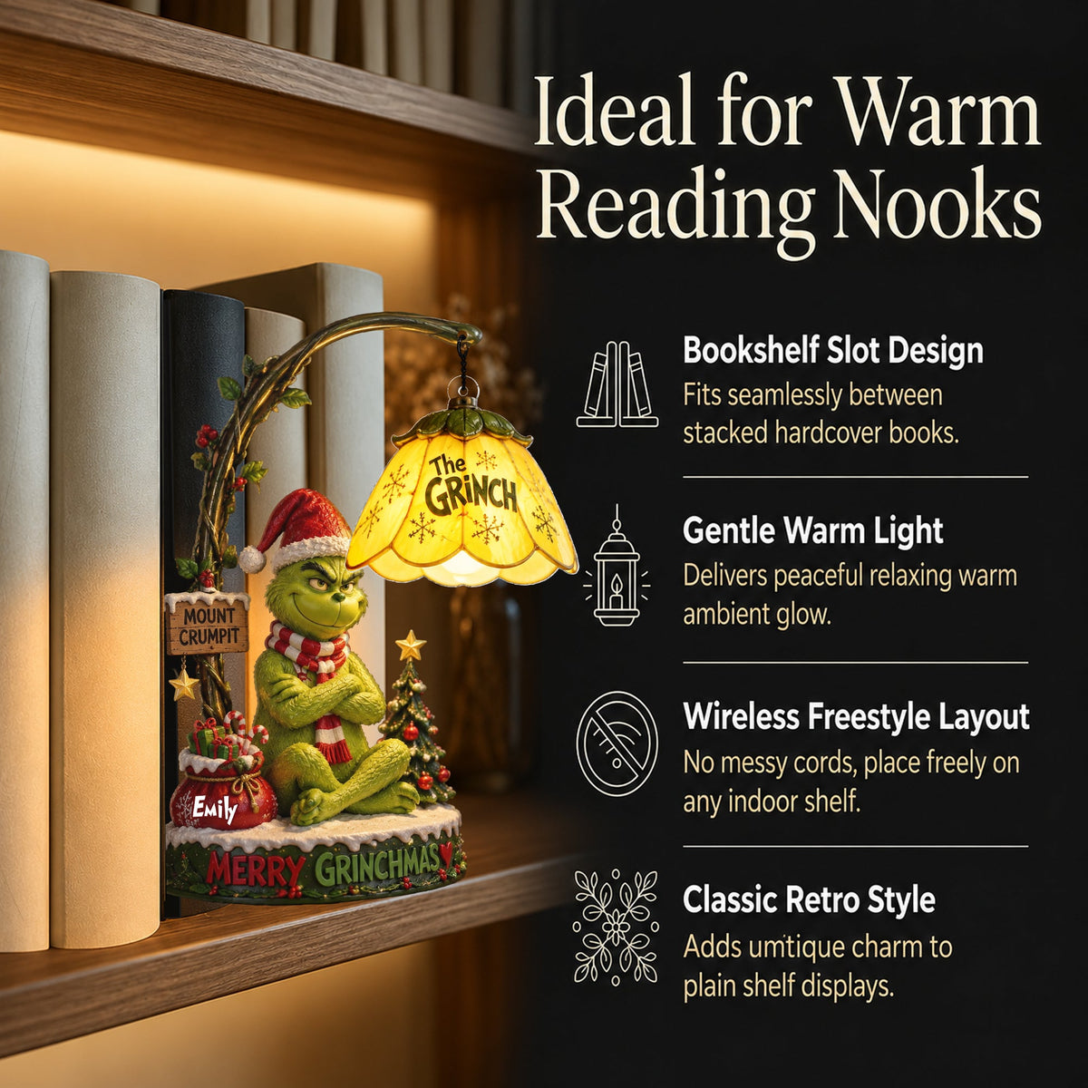 Merry Grinchmas - Personalized Stole Christmas Bookshelf Lamp