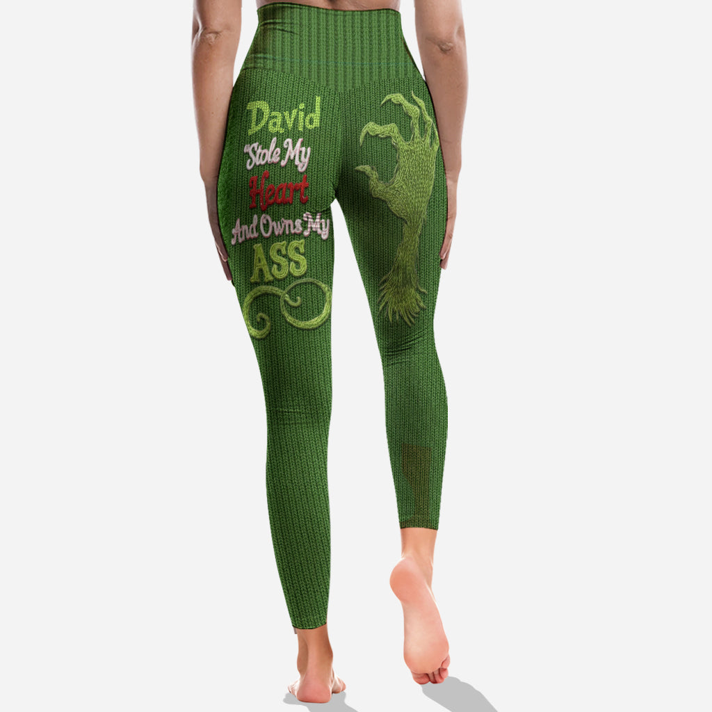 Il a volé mon cœur et possède mes fesses - Leggings de Noël personnalisés « Il a volé mon cœur et possède mes fesses »