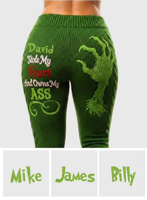 Il a volé mon cœur et possède mes fesses - Leggings de Noël personnalisés « Il a volé mon cœur et possède mes fesses »