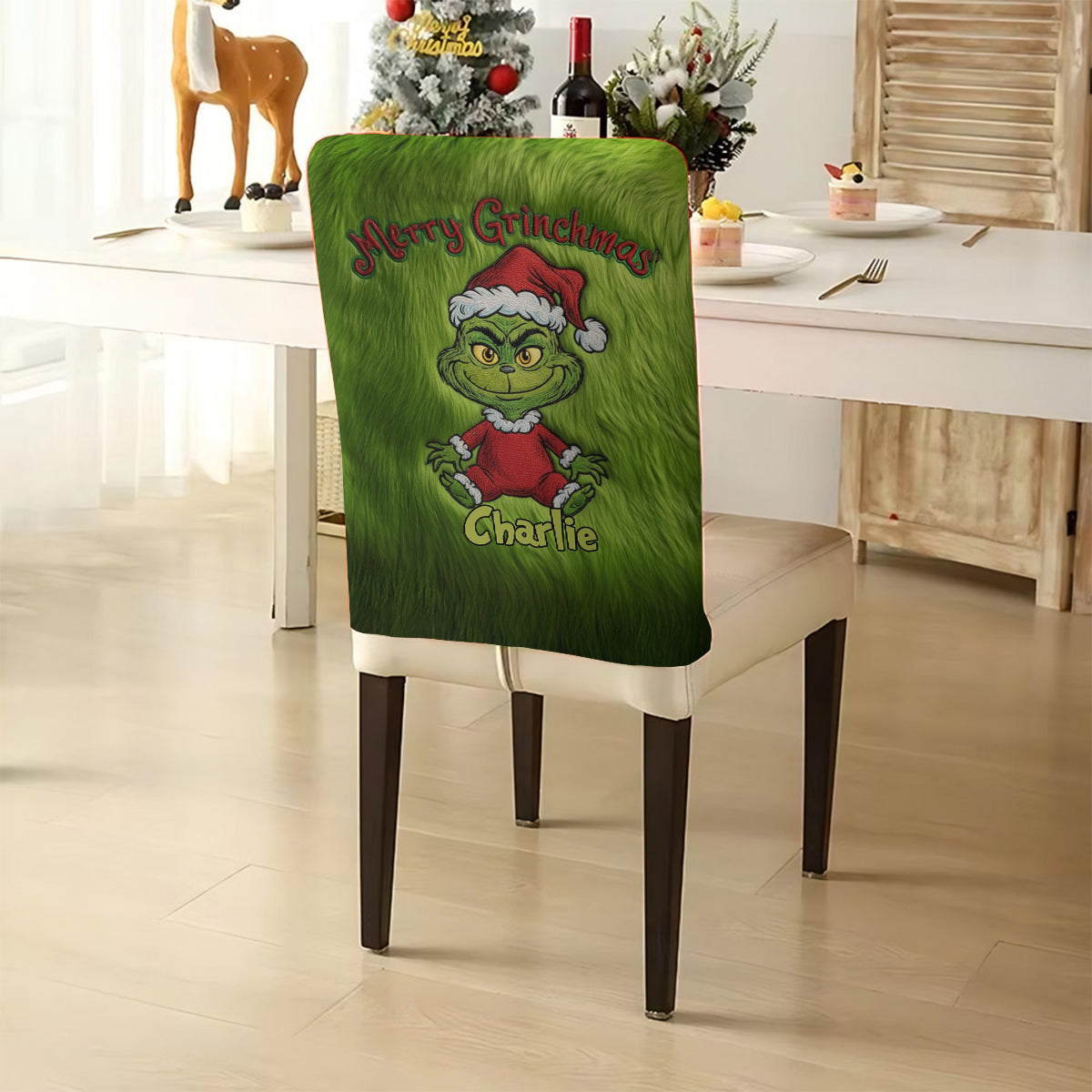 Ensemble de housses de chaises personnalisées « Famille espiègle » avec étole de Noël