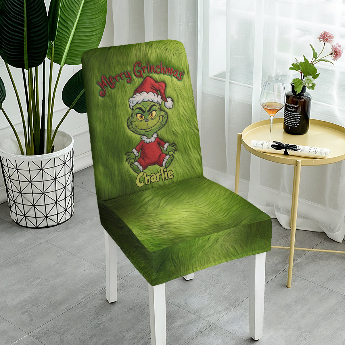 Ensemble de housses de chaises personnalisées « Famille espiègle » avec étole de Noël