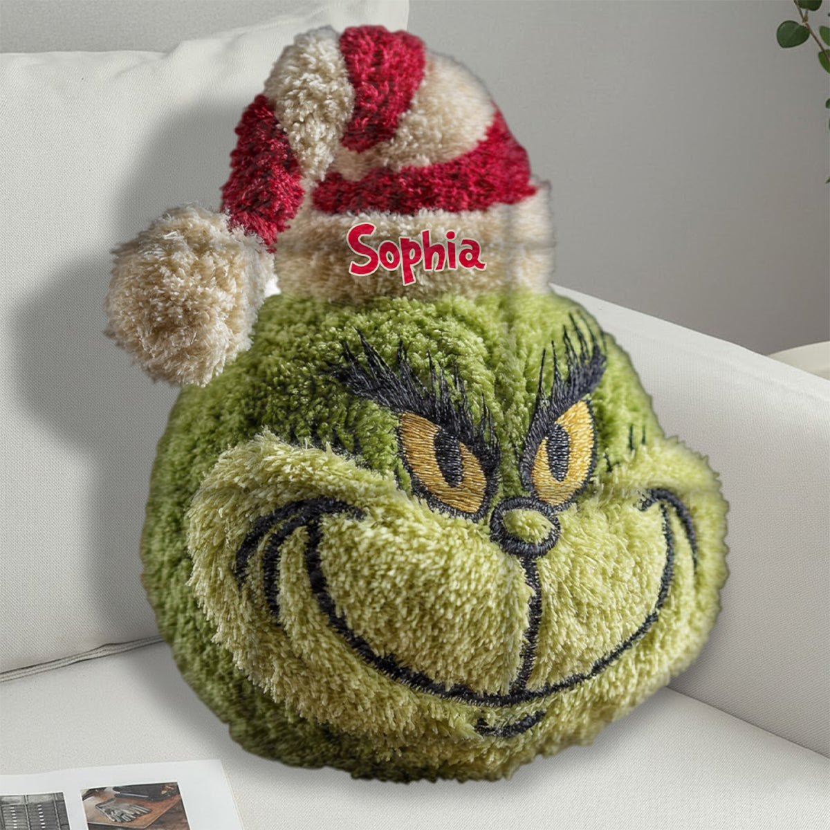 Cadeau de Noël Green Monster personnalisé avec n'importe quel nom - Coussin en forme d'étole de Noël personnalisé