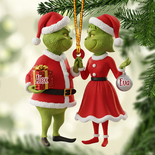 Cadeau pour couple Joyeux Grinchmas - Étole de Noël personnalisée avec ornement en forme de Grinch