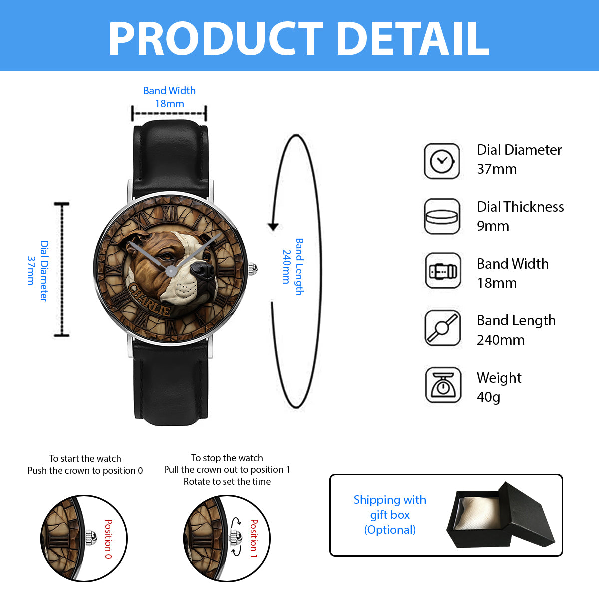 Montre-bracelet personnalisée pour chien American Staffordshire Terrier courageux