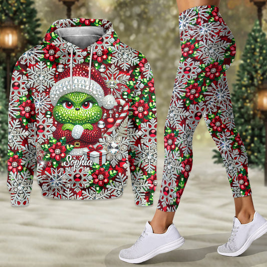 Joyeux Grinchmas ! - Sweat à capuche et legging personnalisés avec étole de Noël