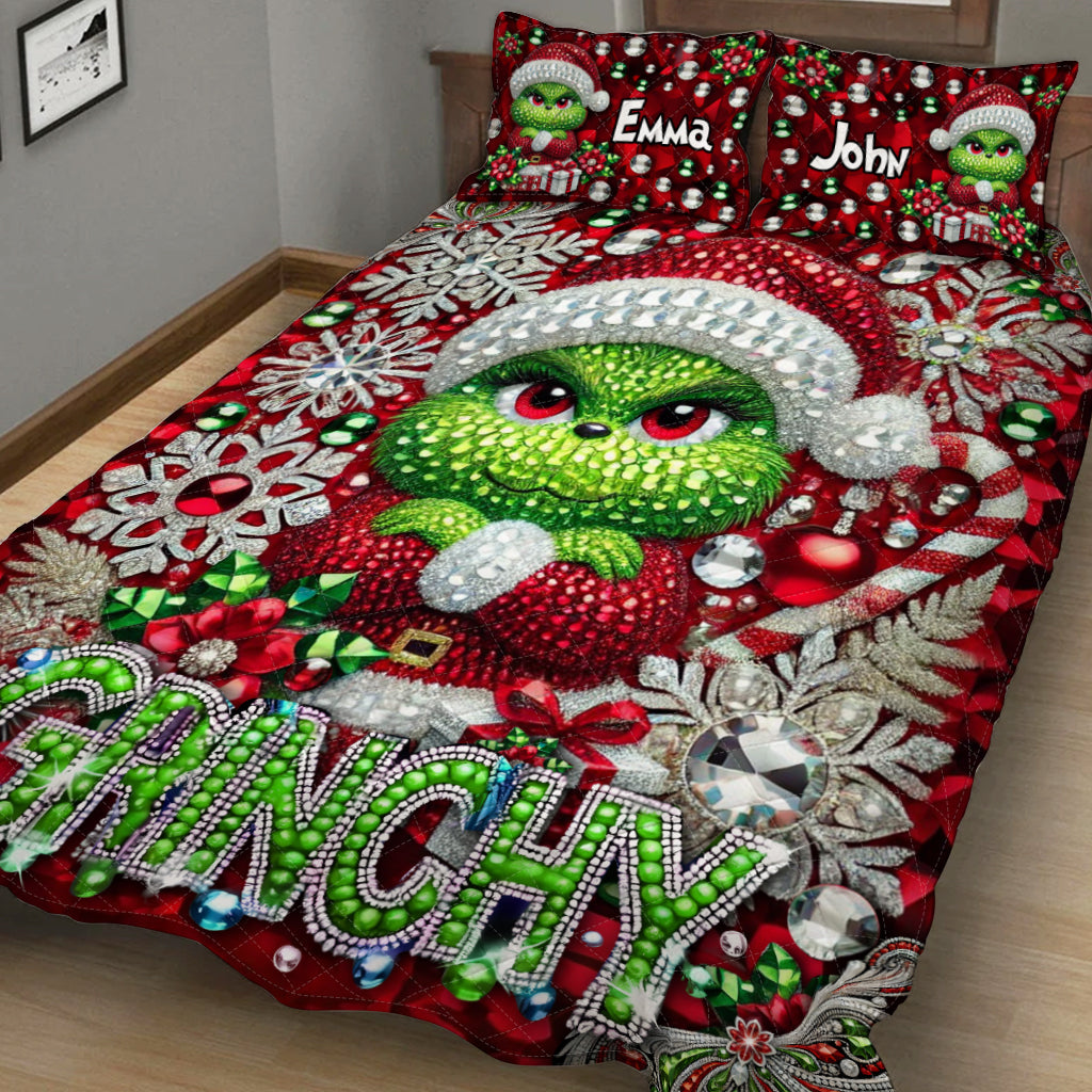 Joyeux Grinchmas - Ensemble de courtepointe de Noël avec étole personnalisée