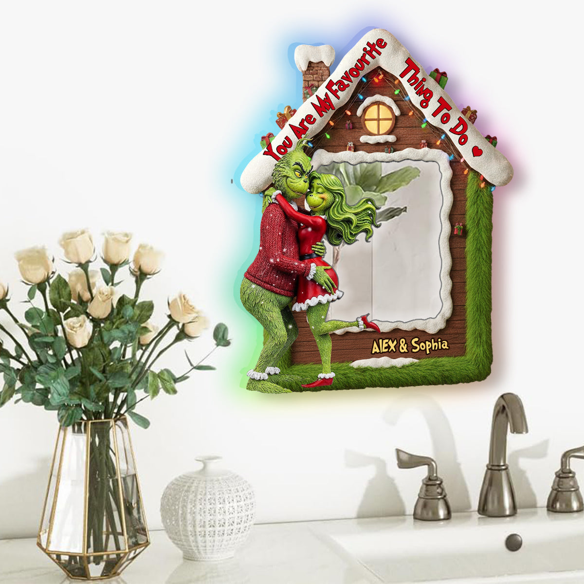 Tu as volé mon cœur - Miroir mural de Noël personnalisé avec lumière LED