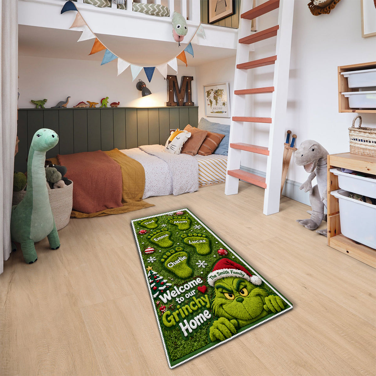 Welcome To Our Grinchy Family - Personalized Stole Christmas Non-Slip Tufted Rug