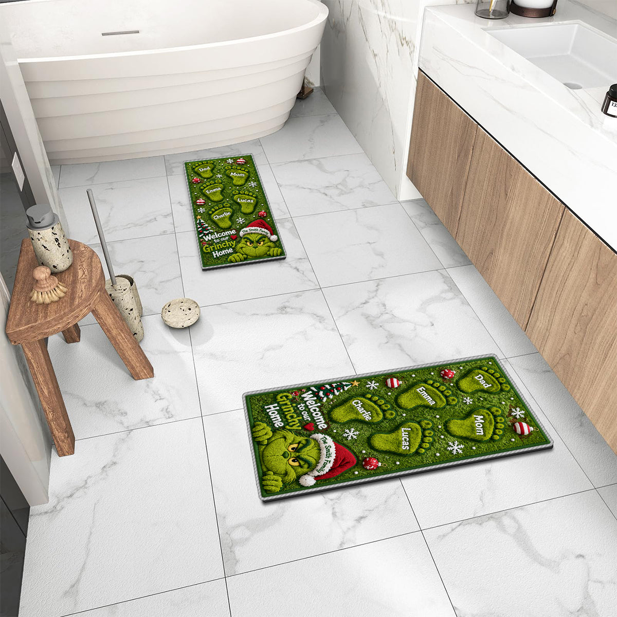Welcome To Our Grinchy Family - Personalized Stole Christmas Non-Slip Tufted Rug