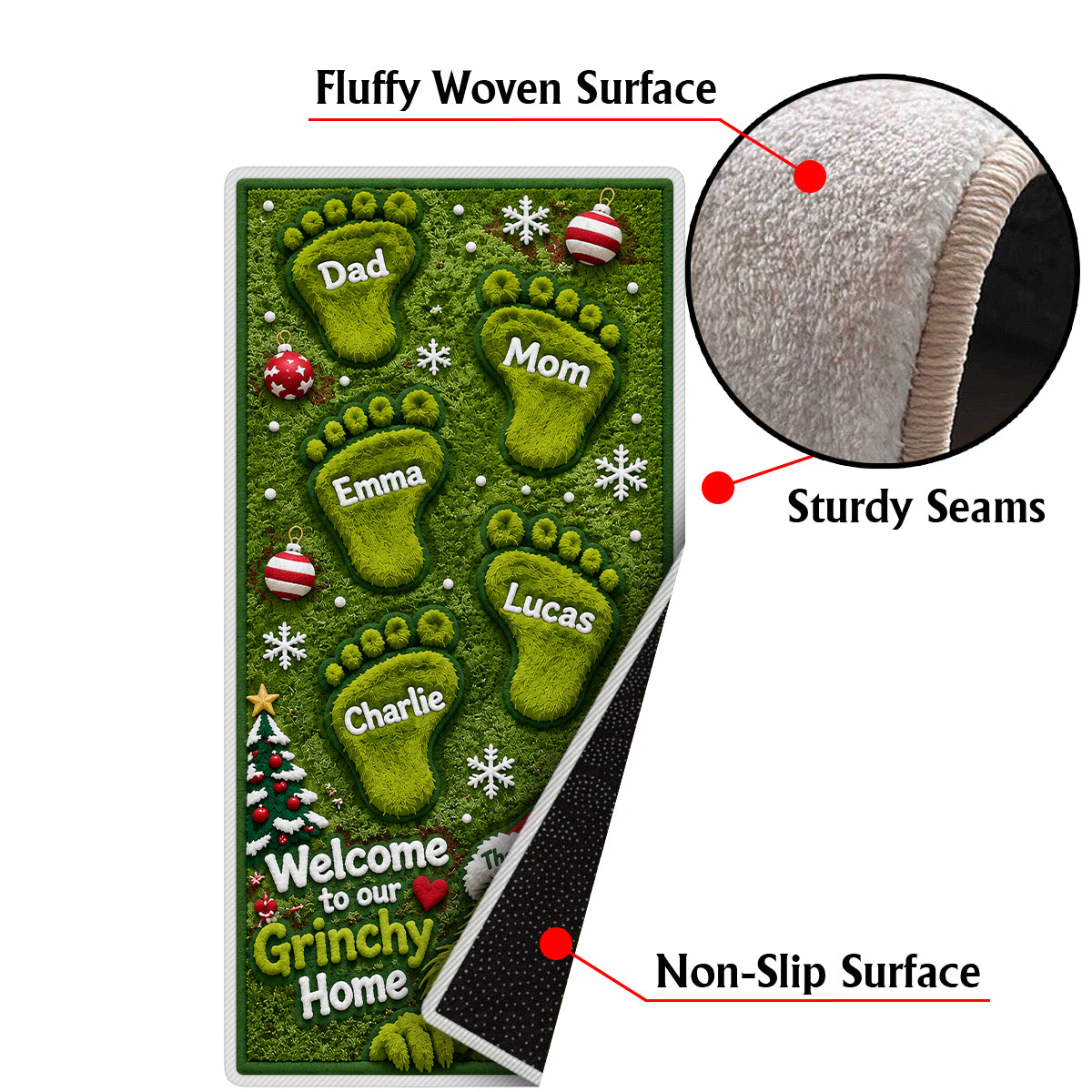 Welcome To Our Grinchy Family - Personalized Stole Christmas Non-Slip Tufted Rug