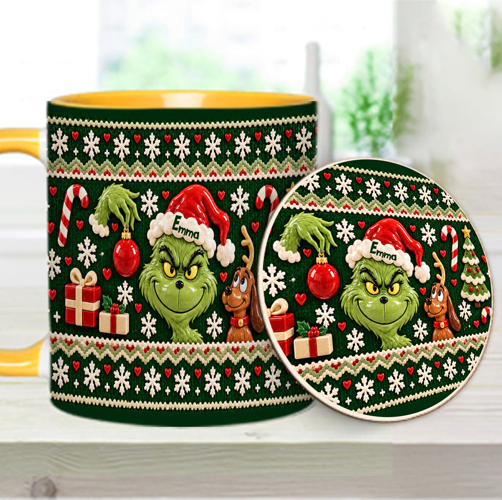 Green Mischief Ugly Pattern - Personalized Stole Christmas Accent Mug & Coaster