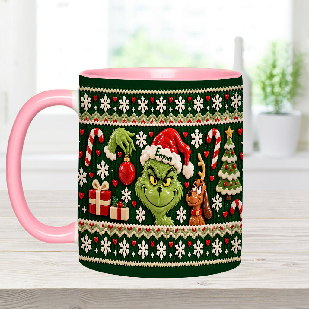 Green Mischief Ugly Pattern - Personalized Stole Christmas Accent Mug & Coaster
