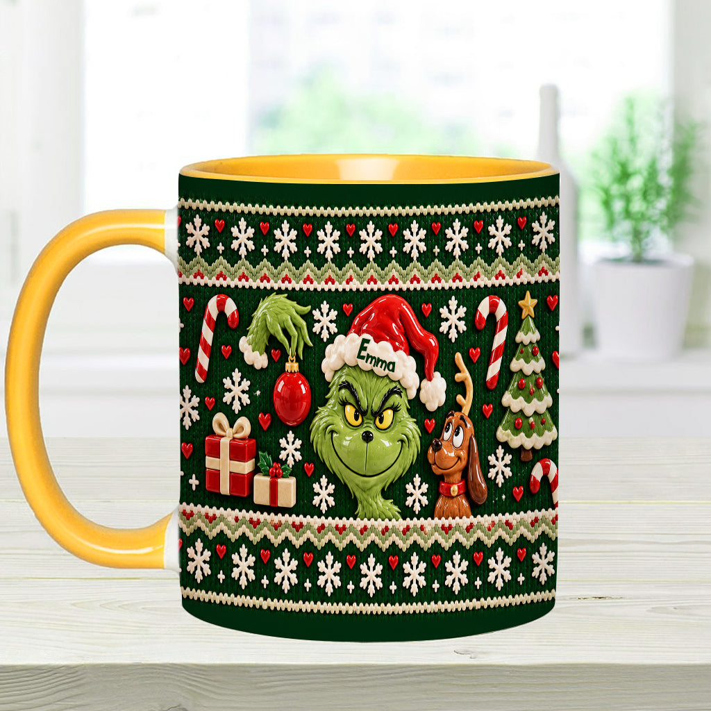 Green Mischief Ugly Pattern - Personalized Stole Christmas Accent Mug & Coaster