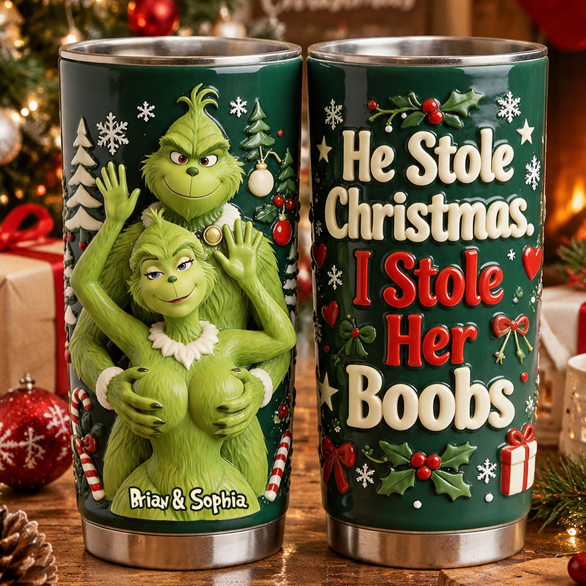 Naughty Couple Grinchmas - Personalized Stole Christmas Tumbler