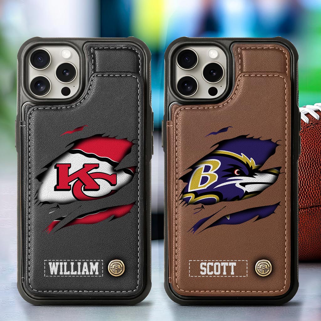 Passionné de football ? Étui portefeuille personnalisé pour téléphone, style football américain.