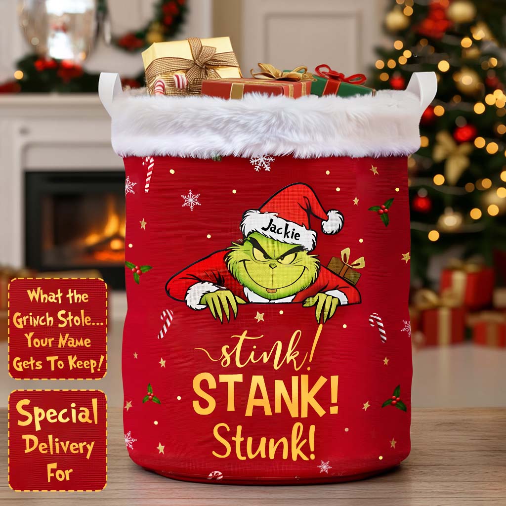 Tabouret et panier de rangement Grinchmas - Panier de rangement personnalisé pour étole de Noël