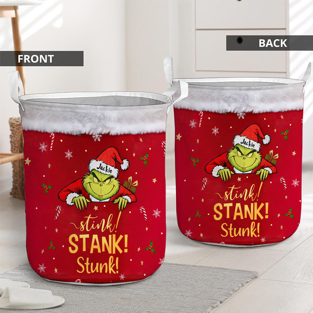 Tabouret et panier de rangement Grinchmas - Panier de rangement personnalisé pour étole de Noël