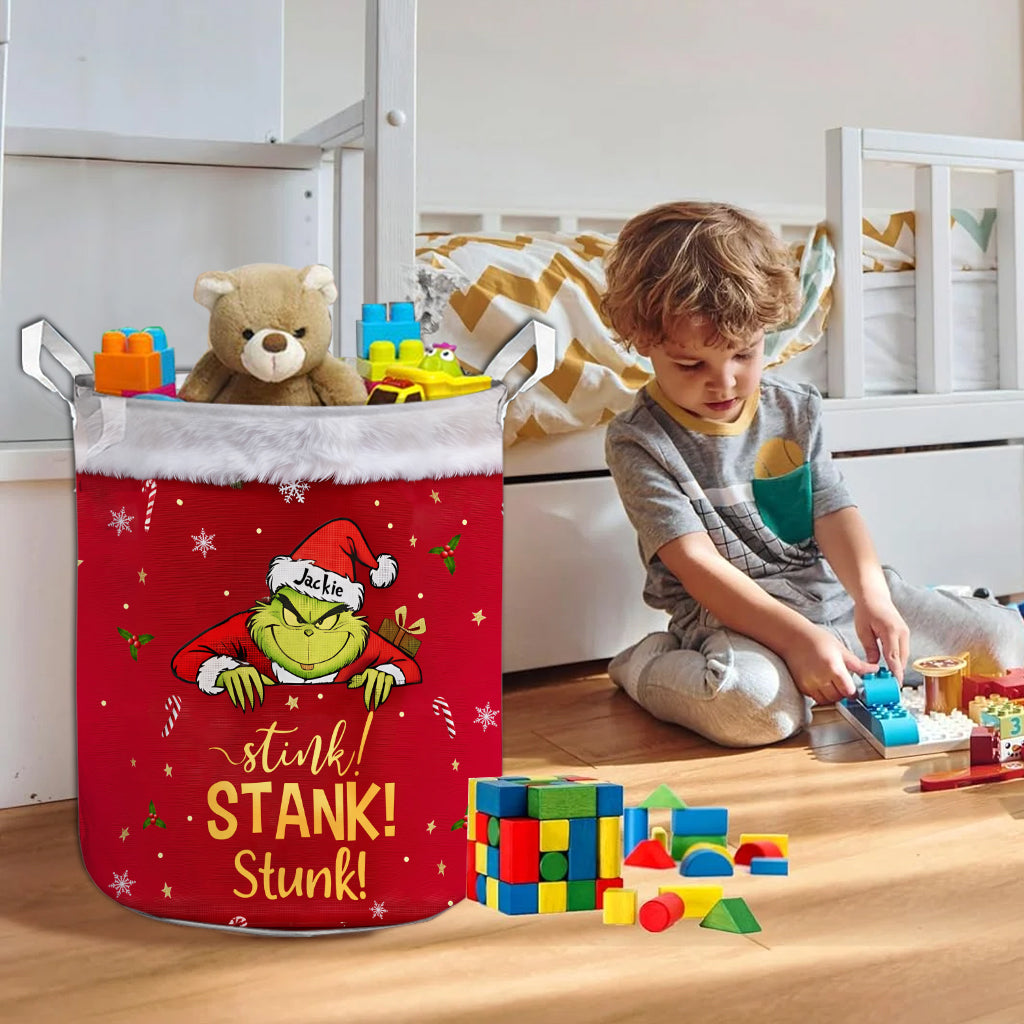 Tabouret et panier de rangement Grinchmas - Panier de rangement personnalisé pour étole de Noël