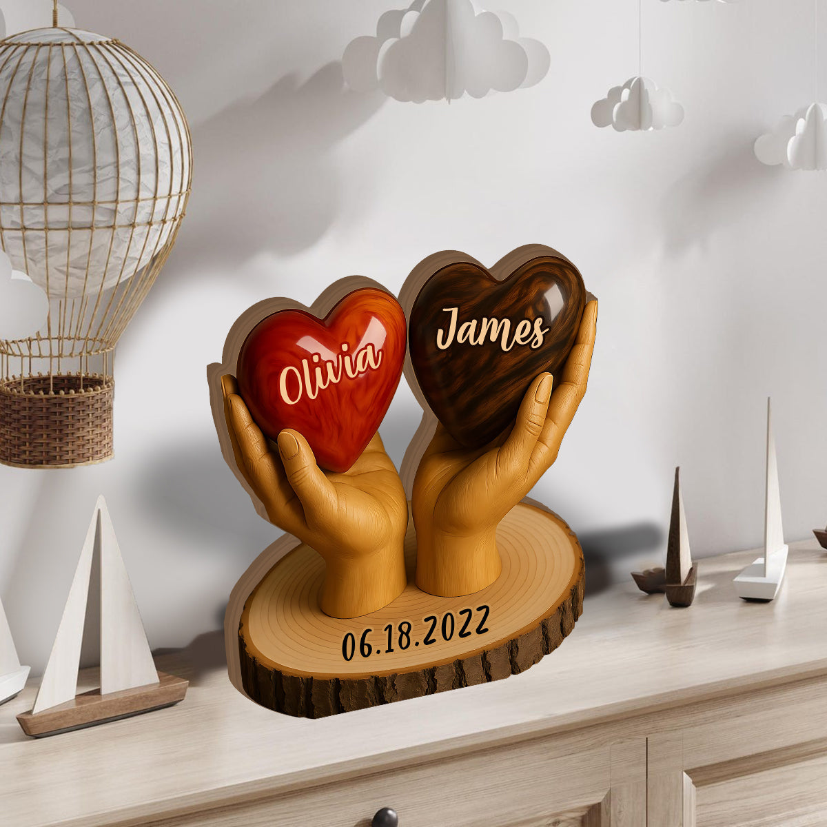 Deux cœurs, un amour - Plaque en bois personnalisée pour couple