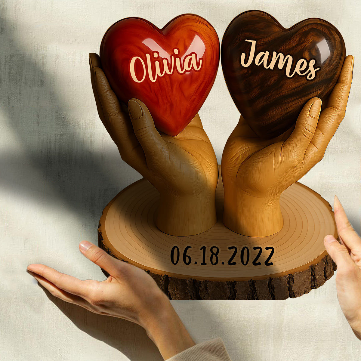 Deux cœurs, un amour - Plaque en bois personnalisée pour couple