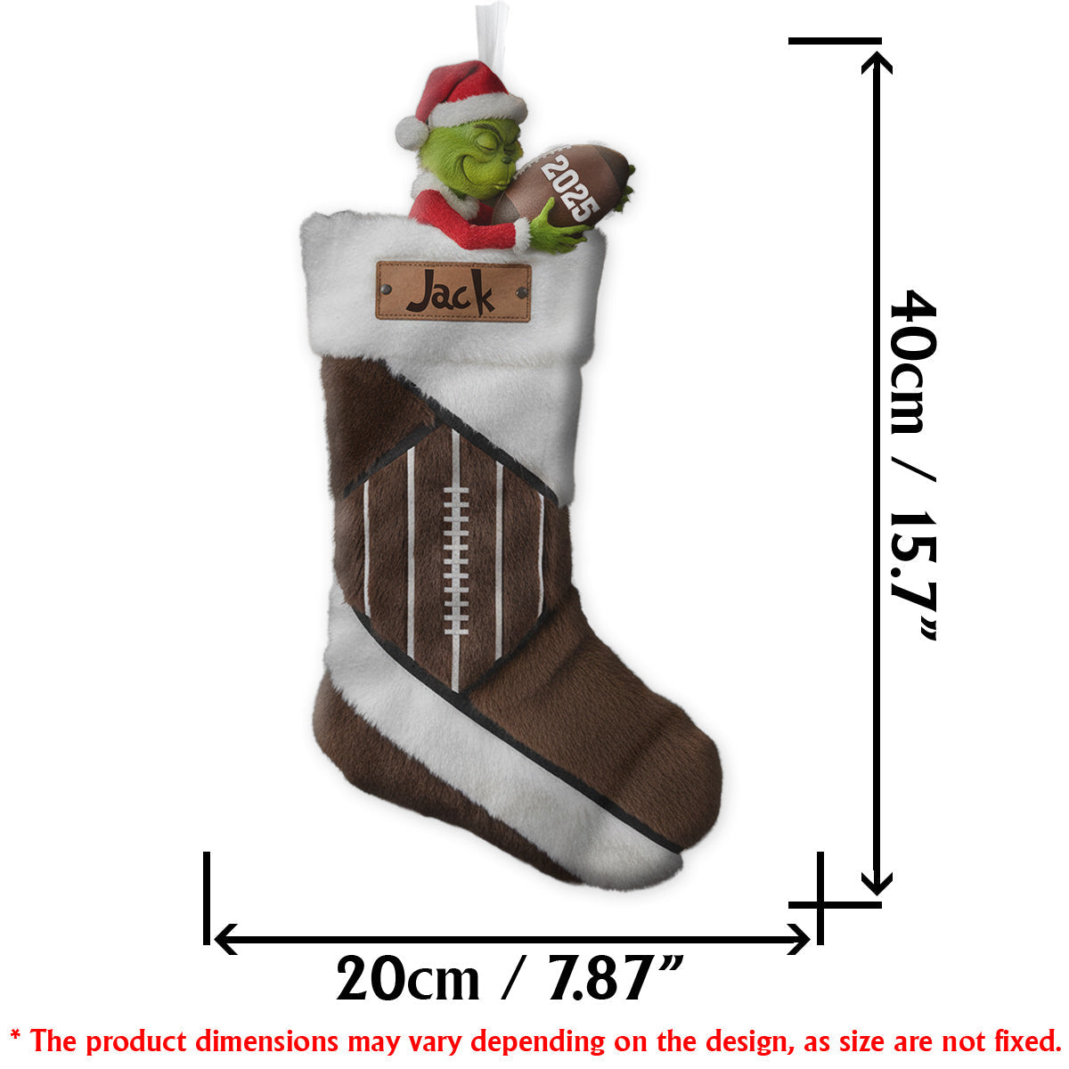 Funny Green Santa Football - Personalized Football Shaped Christmas Stocking