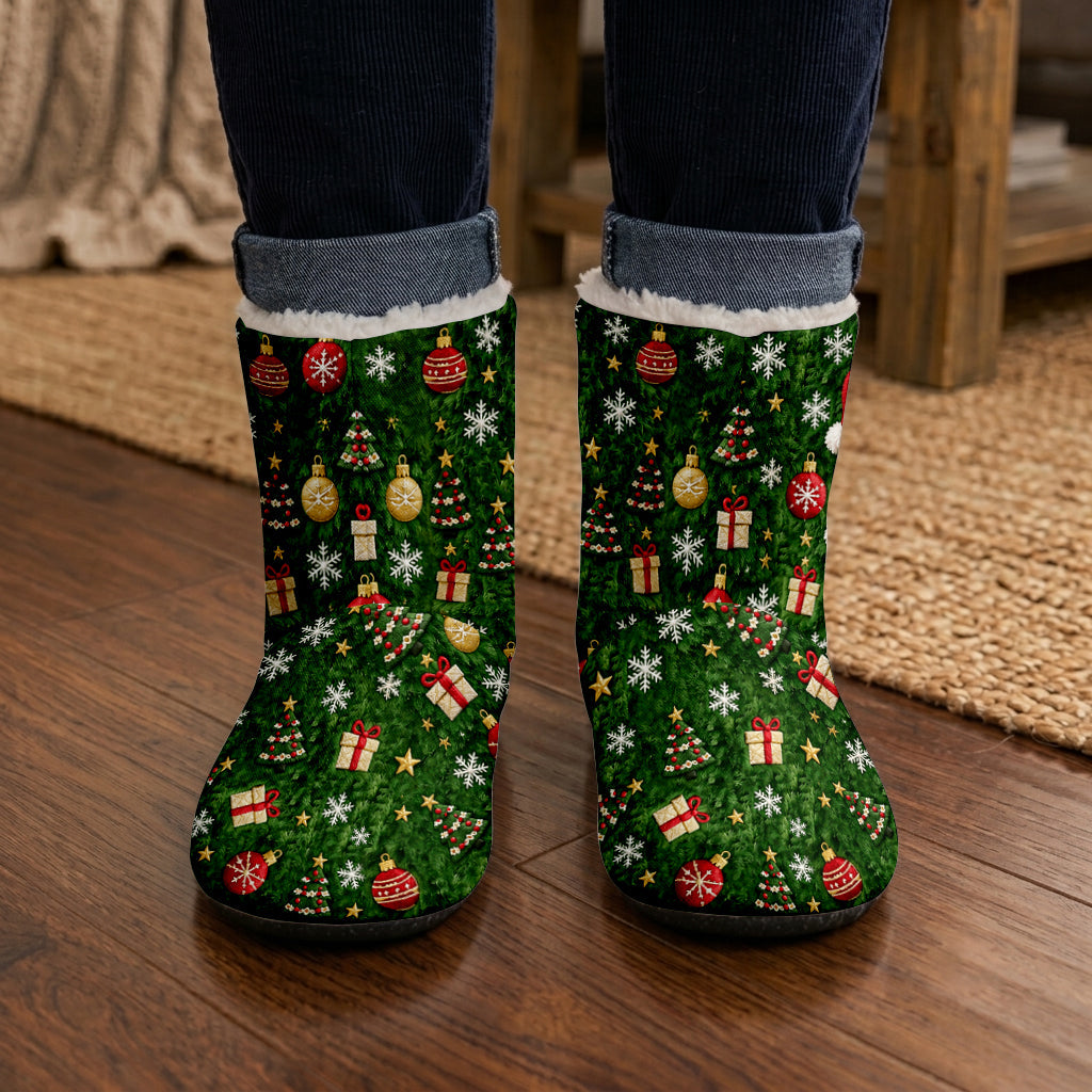 Merry Grinchmas Initial - Personalized Stole Christmas Faux Fur Boot Slippers