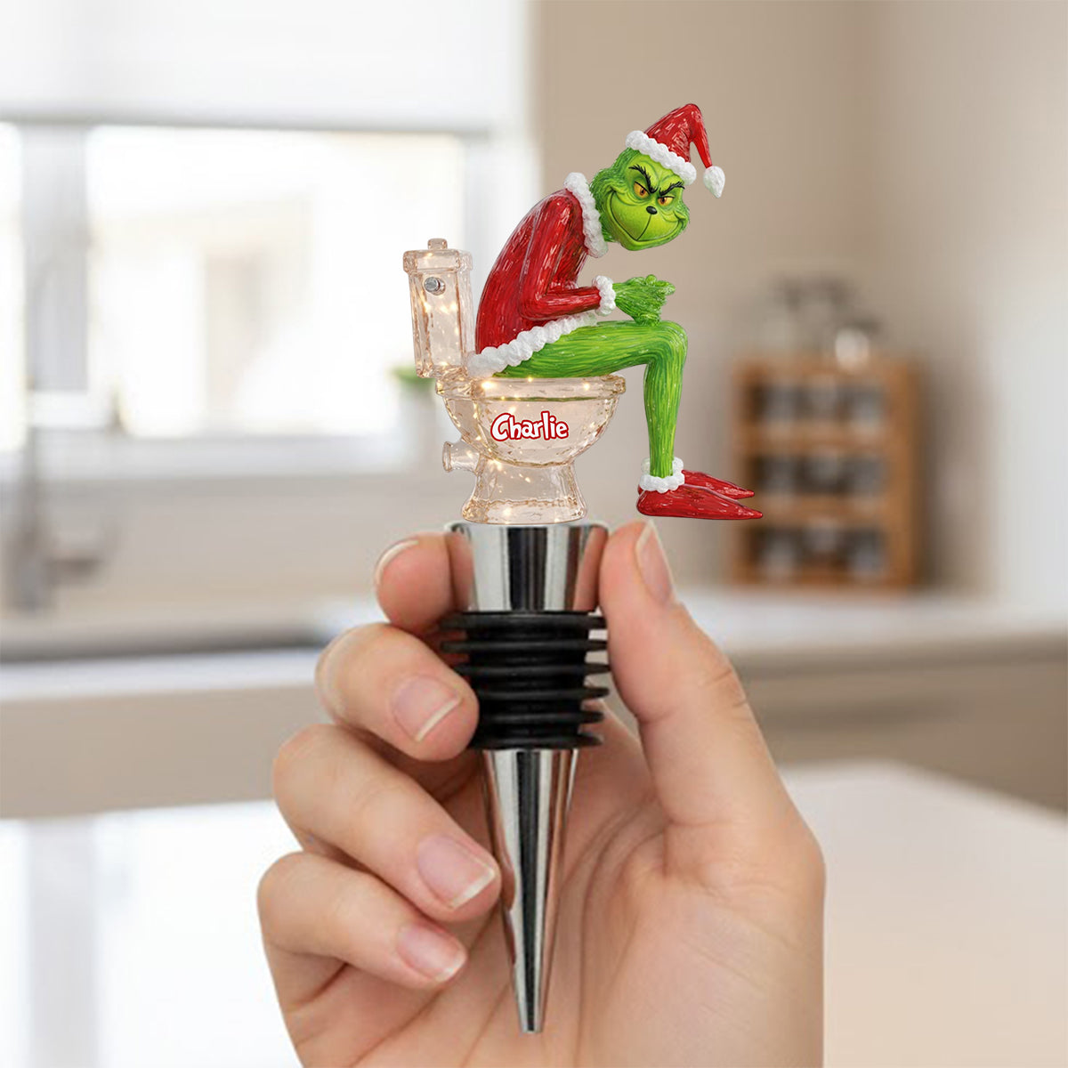 Grinchmas Pooping - Bouchon de bouteille personnalisé en forme d'étole de Noël