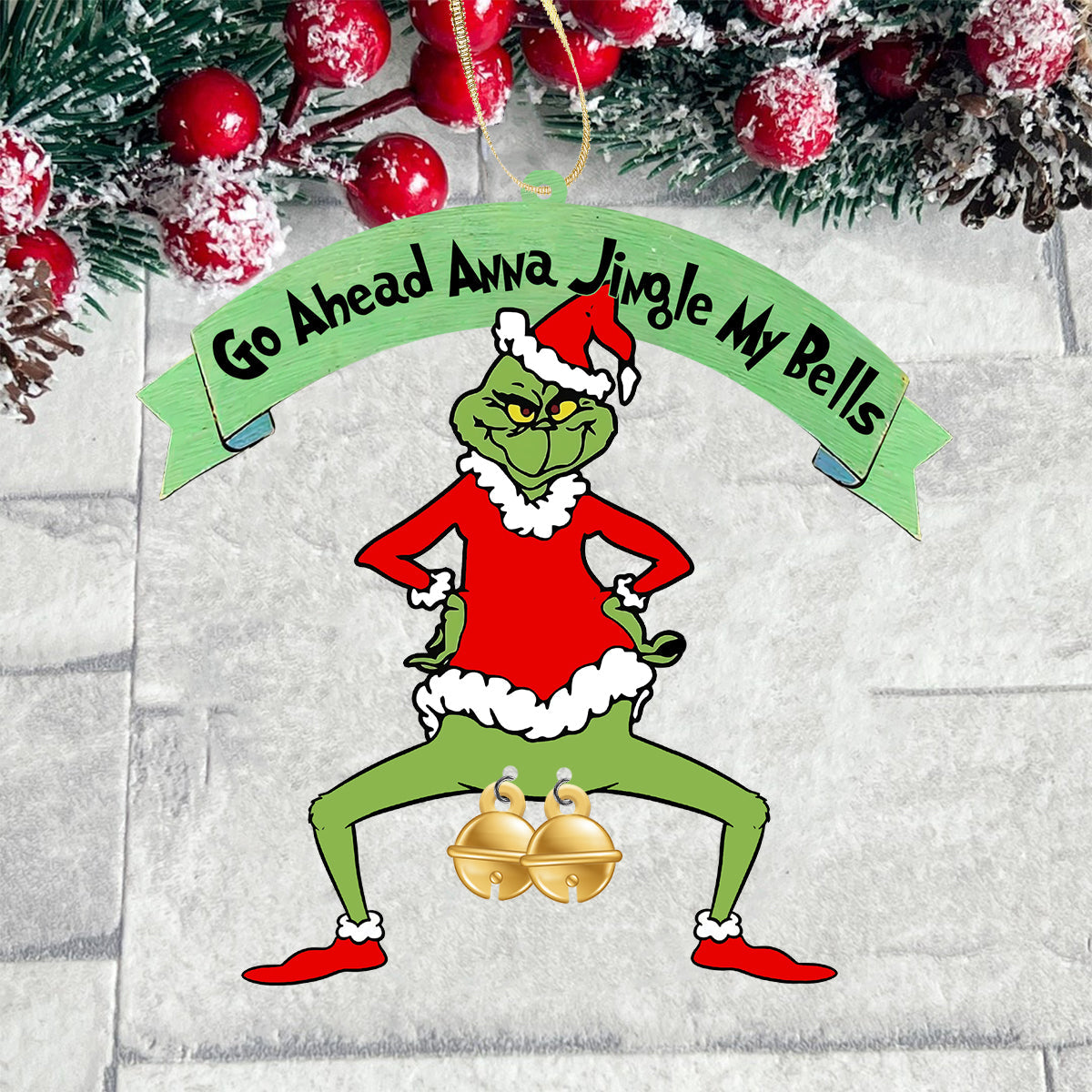 Jingle My Bells - Ornement de Noël personnalisé en forme d'étole avec breloque