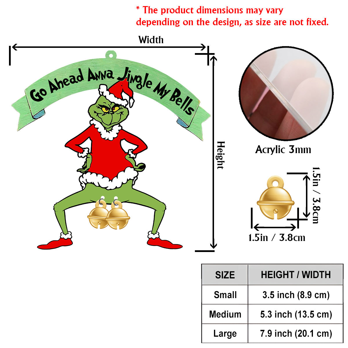 Jingle My Bells - Ornement de Noël personnalisé en forme d'étole avec breloque