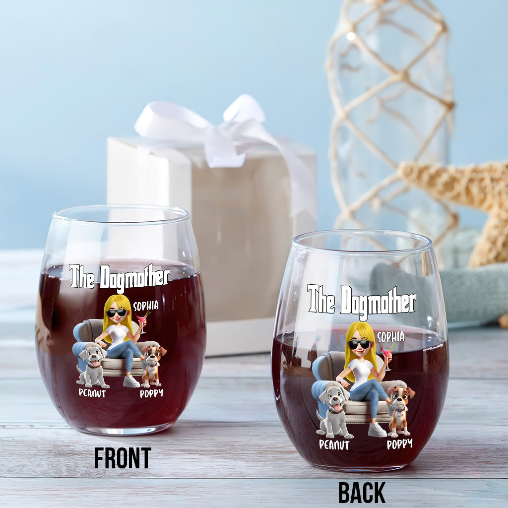 La Mère Chat / Le Père Chat / La Mère Chien / - Verre à vin personnalisé avec motif chien