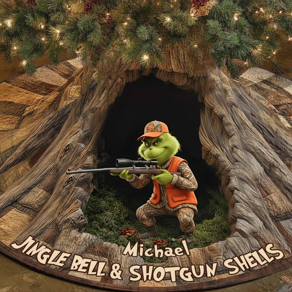 Jingle Bell & Shotgun Shells - Personalized Stole Christmas Shaped Tree Skirt