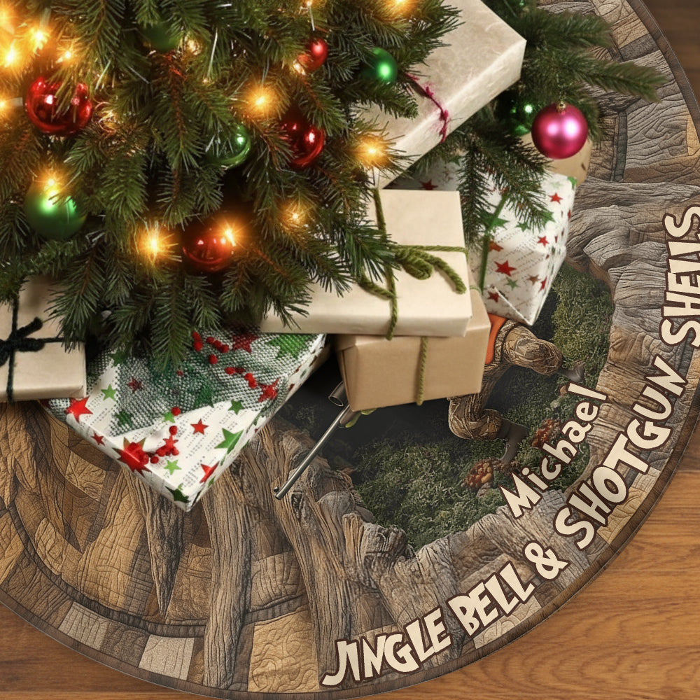 Jingle Bell & Shotgun Shells - Personalized Stole Christmas Shaped Tree Skirt