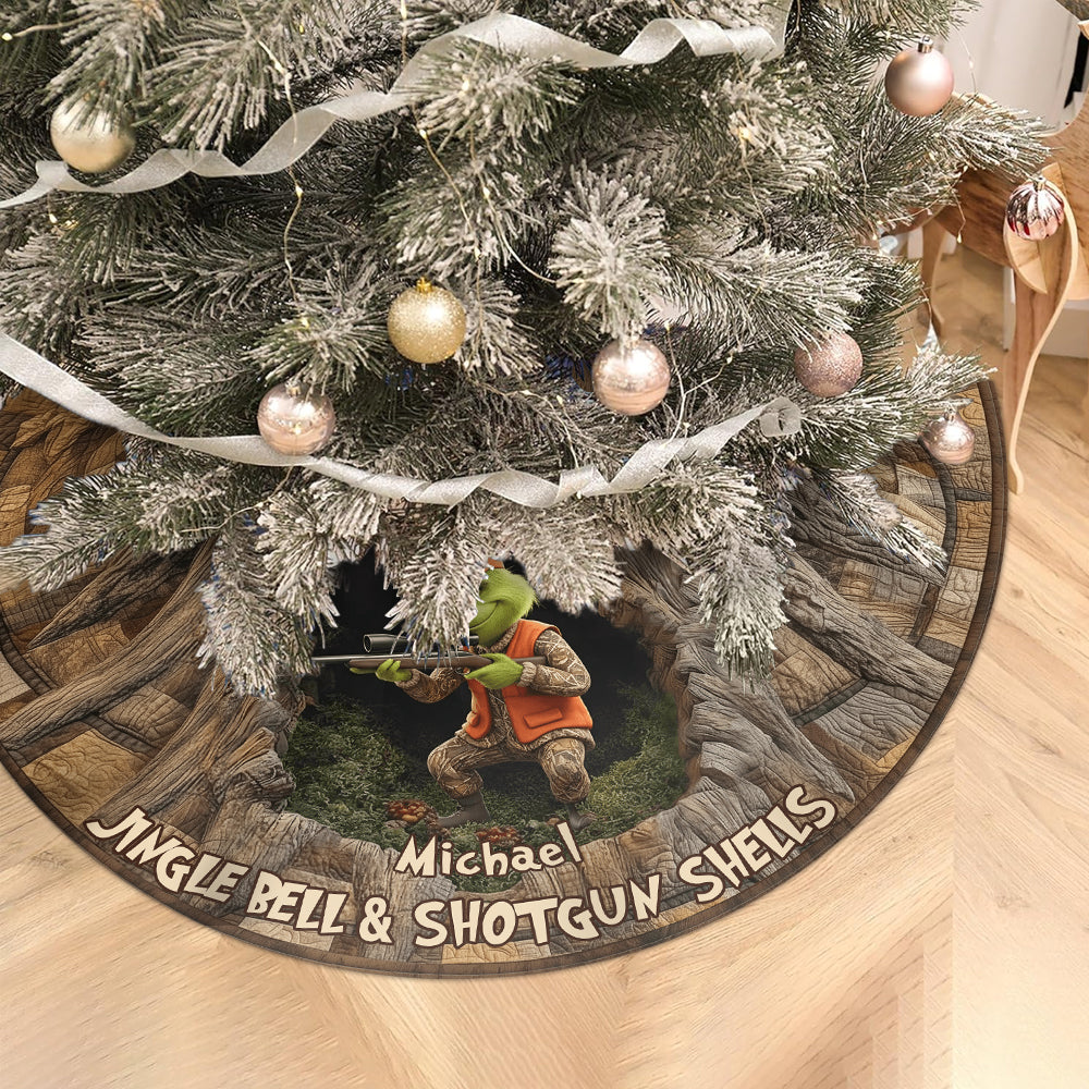 Jingle Bell & Shotgun Shells - Personalized Stole Christmas Shaped Tree Skirt