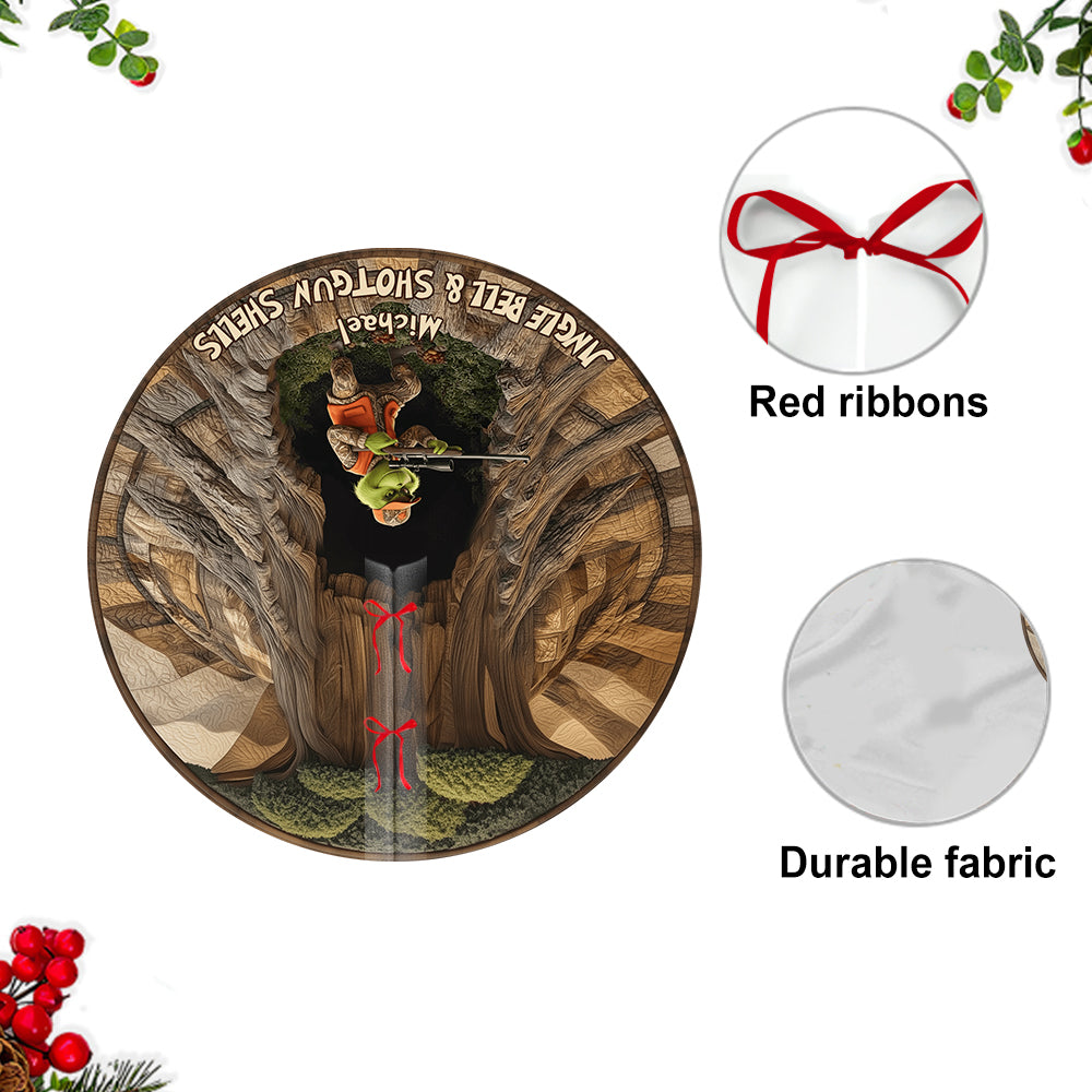 Jingle Bell & Shotgun Shells - Personalized Stole Christmas Shaped Tree Skirt