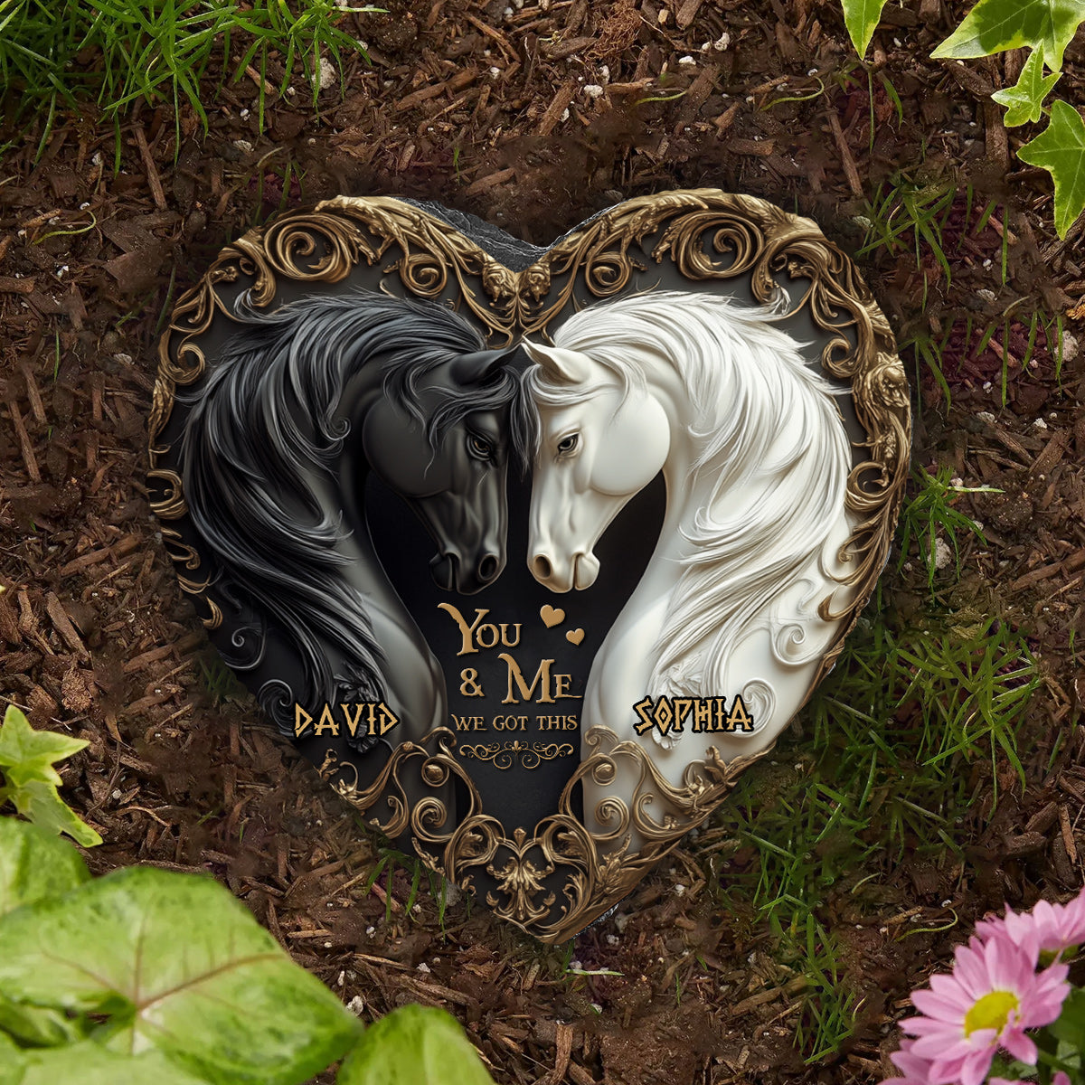 You & Me We Got This - Personalized Horse Heart Shaped Stone