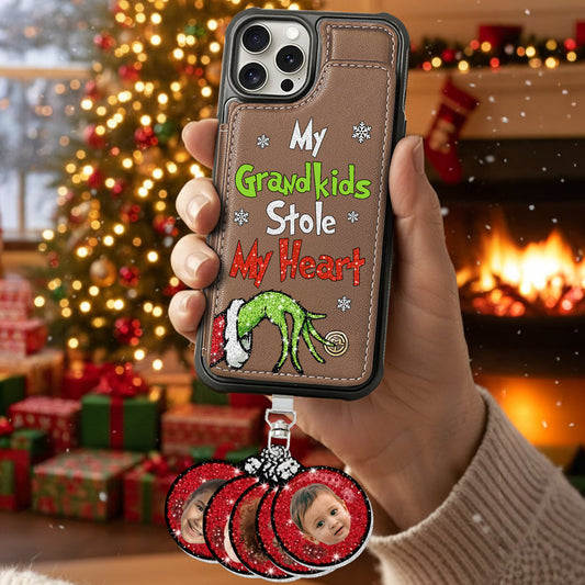 My Grandkids Kids Baby... Stole My Heart - Personalized Stole Christmas Phone Wallet With Charms