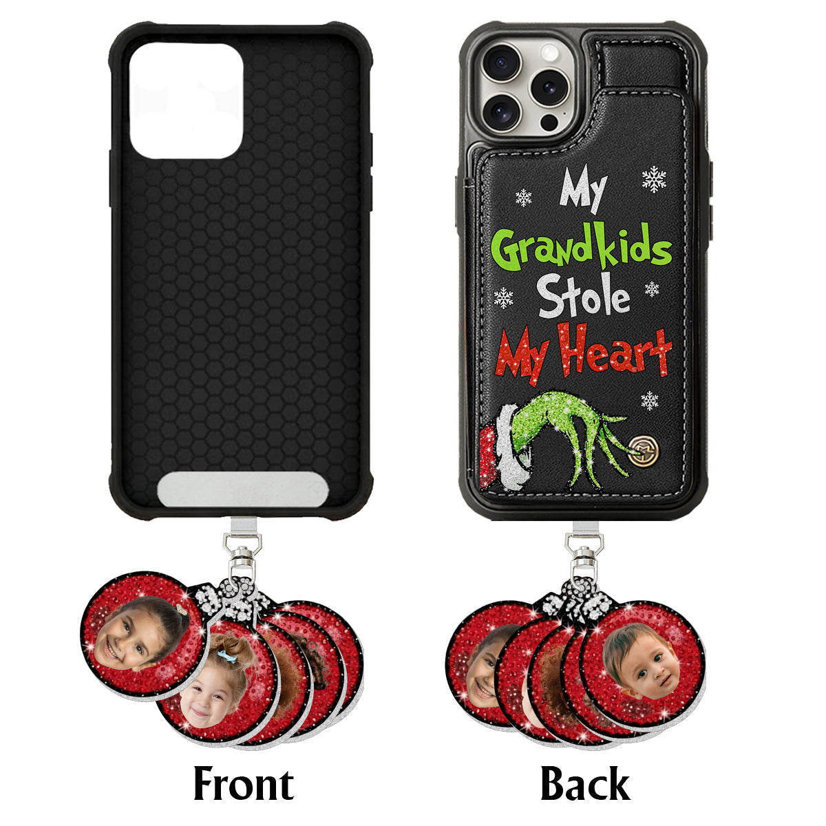 Mes petits-enfants... ont volé mon cœur - Portefeuille de téléphone personnalisé « Fuite de Noël » avec breloques