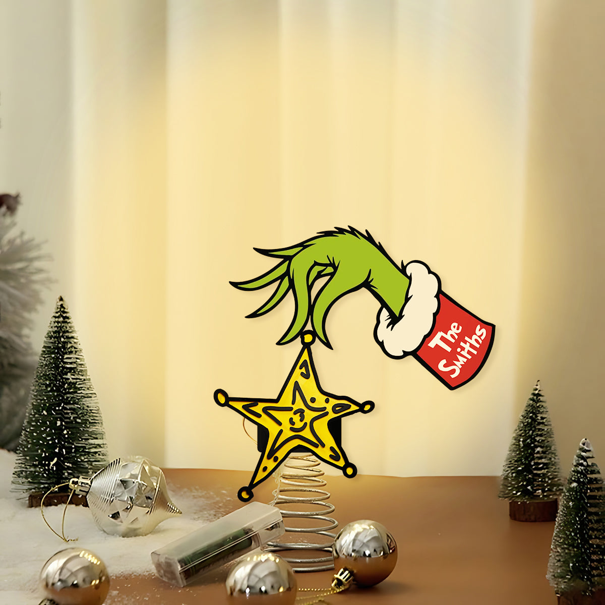 La malice verte a volé l'étoile jaune - Décoration de sapin de Noël lumineuse LED personnalisée « Étole »