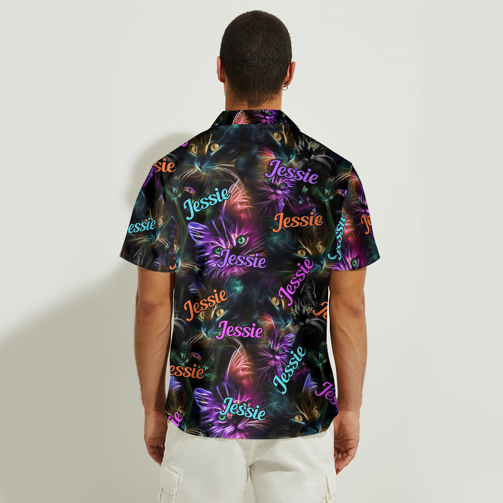 Chemise hawaïenne personnalisée Chat Neon - Chat