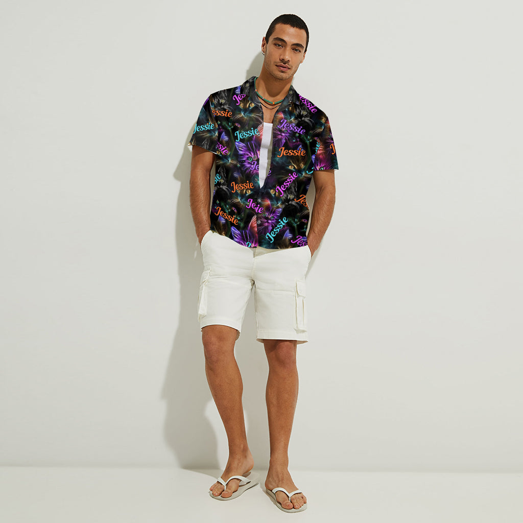 Chemise hawaïenne personnalisée Chat Neon - Chat