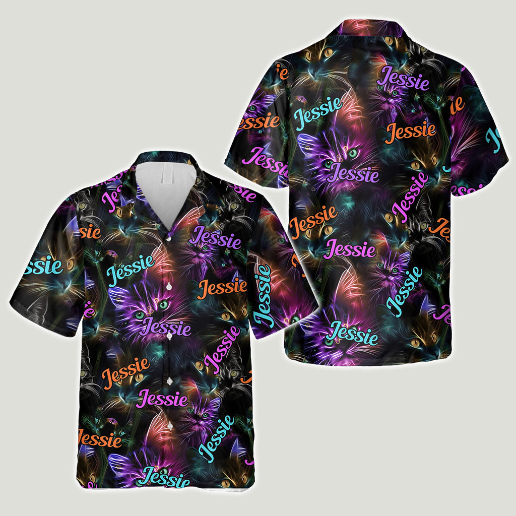 Chemise hawaïenne personnalisée Chat Neon - Chat