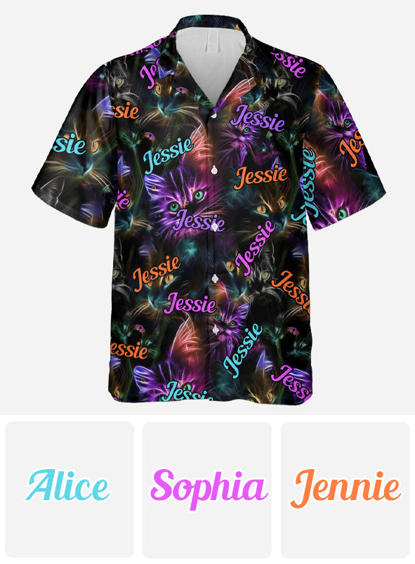 Chemise hawaïenne personnalisée Chat Neon - Chat