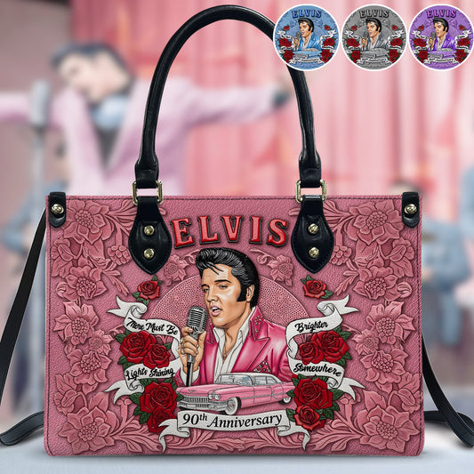 There Must Be Lights Shining Brighter Somewhere - Personalized King of Rock and Roll Leather Handbag