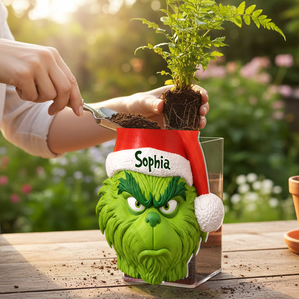 Christmas Green Monster Decoration - Personalized Stole Christmas Acrylic Pot
