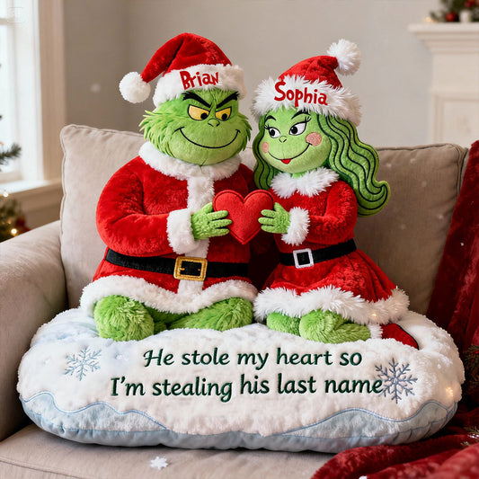 He Steal My Heart - Personalized Stole Christmas Faux Fur Shaped Pillow